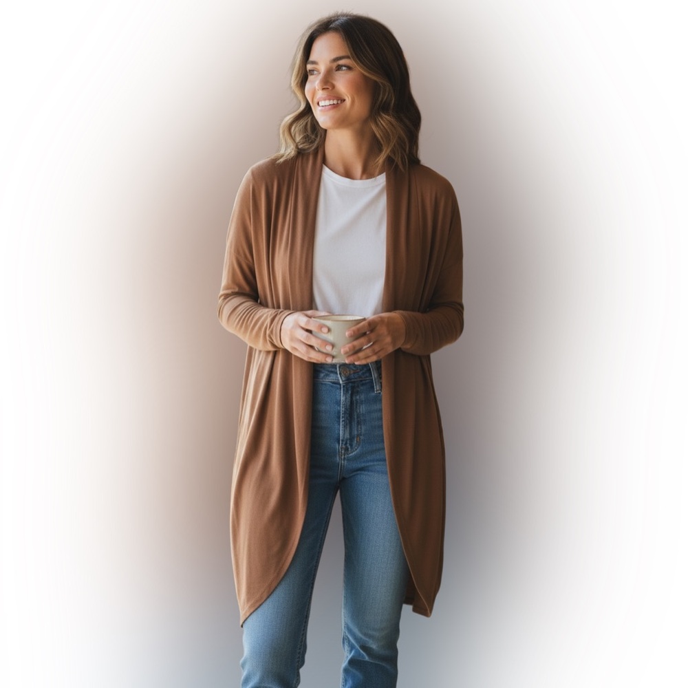 Carly Jean Los Angeles Brown Open Front Cardigan